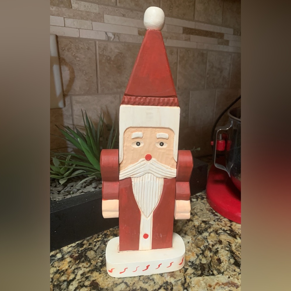 Vintage Handcarved Wooden Santa Statue